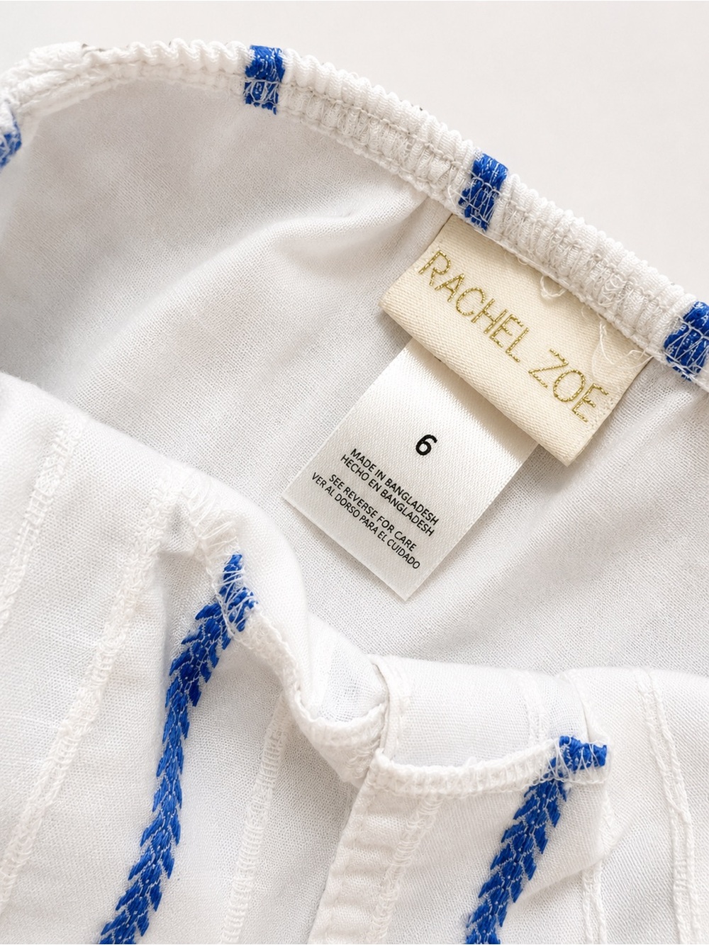 Rachel Zoe White Blouse with Blue Stitching